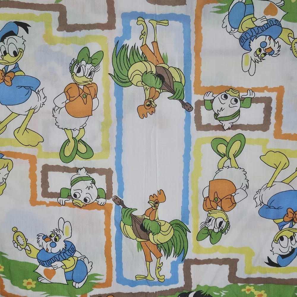 VTG Disney Alice in Wonderland Bambi Robin Hood Mickey Twin Flat Sheet 59.5